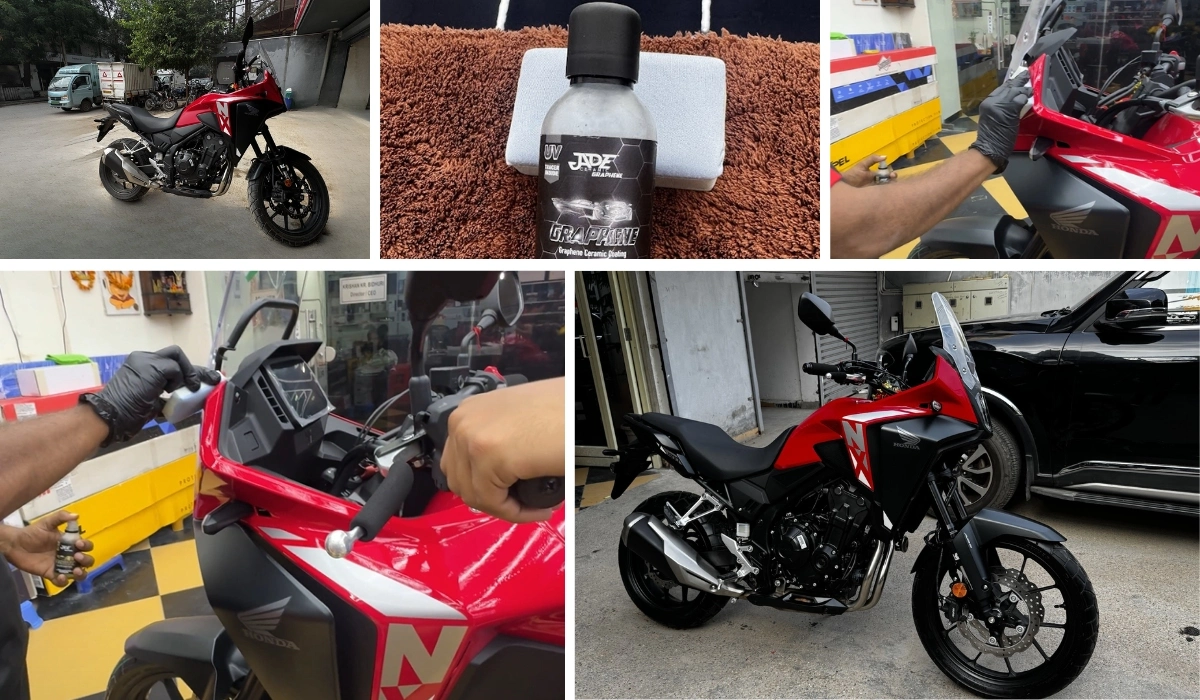 Ceramic Coating on Honda NX before and after ceramic coating in bike Honda NX