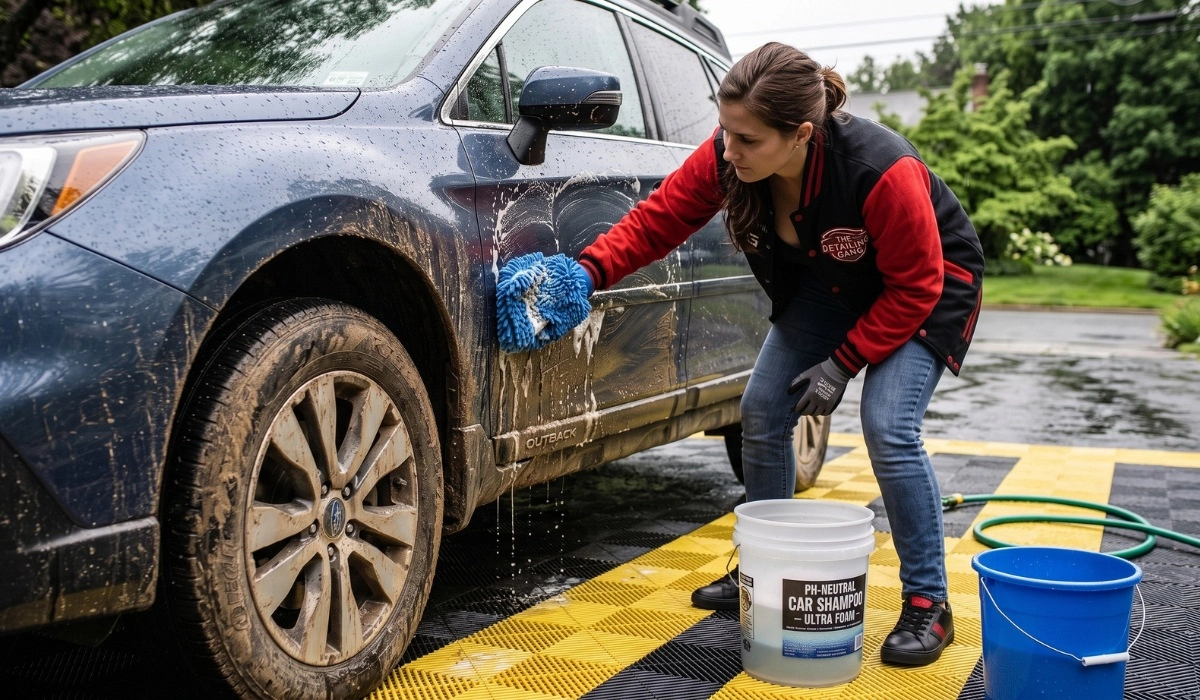 Car washing during rainy season