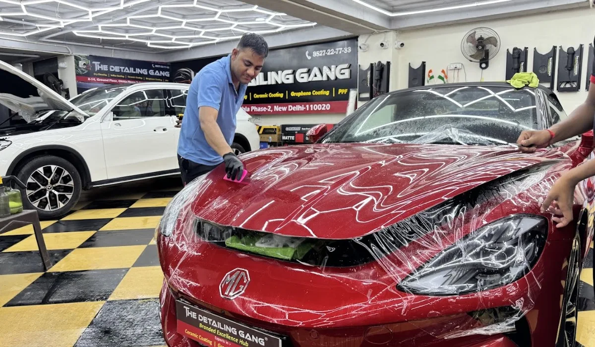 Professional car PPF installing at The Detailing Gang