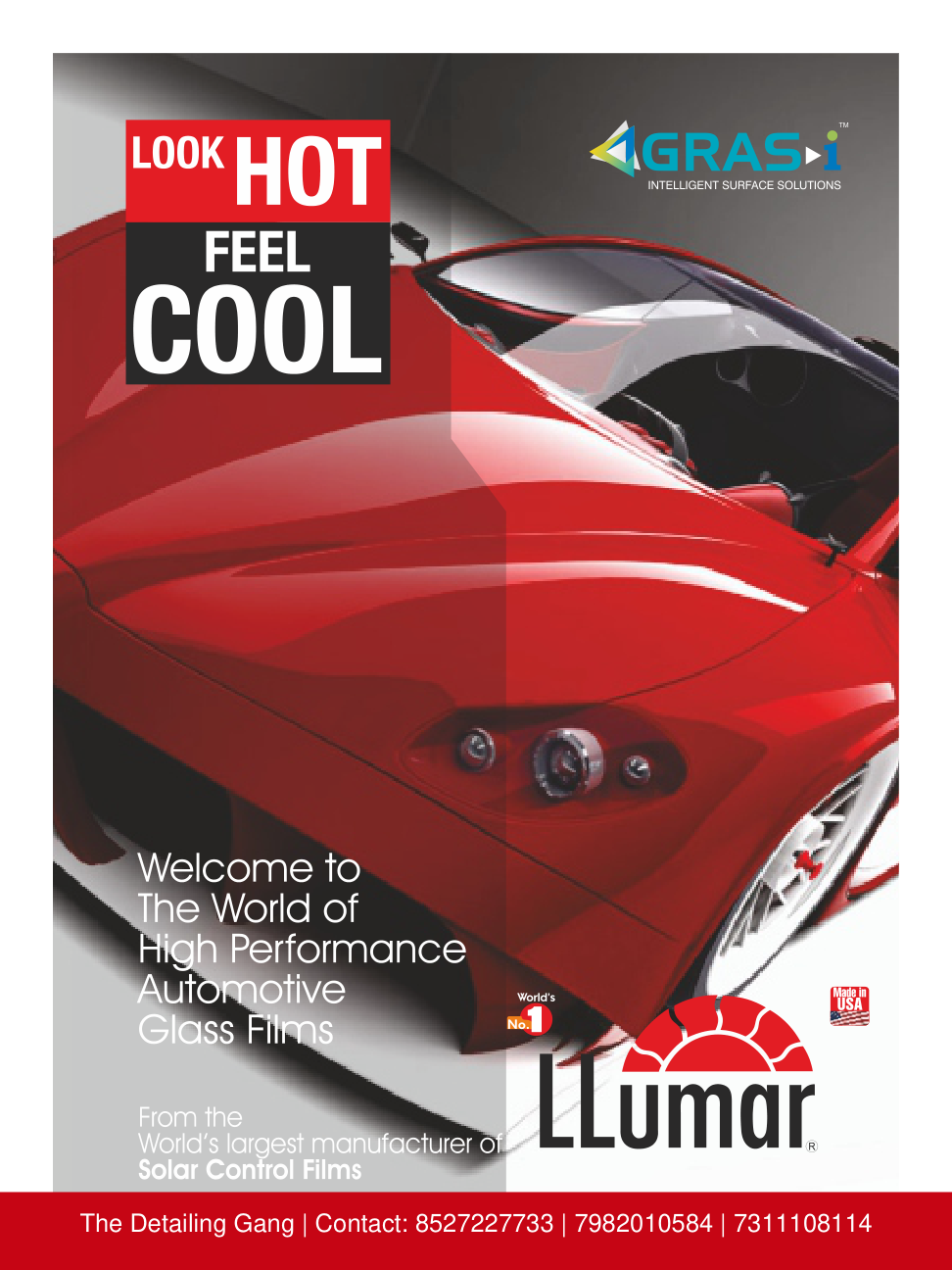 LLumar automotive film brochure with The Detailing Gang contact