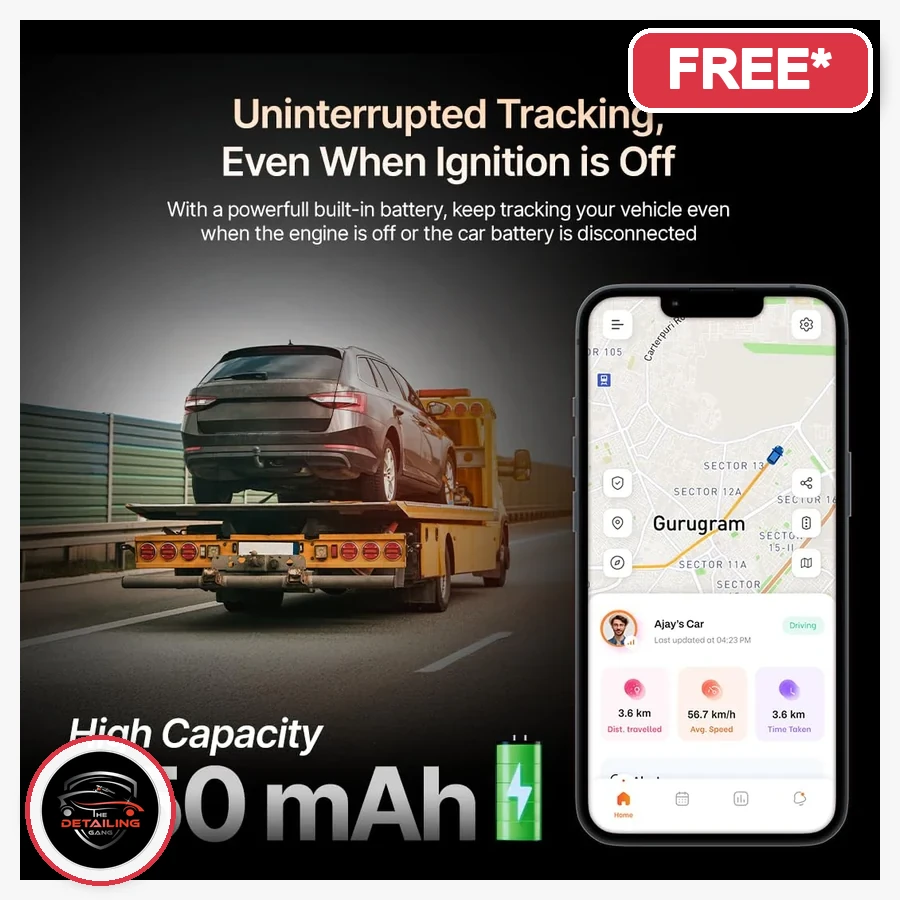 Car Tracker Pro 3yr product image with The Detailing Gang logo, free with eligible PPF package in Okhla Delhi, MRP Rs. 11,990, offer price Rs. 9,592