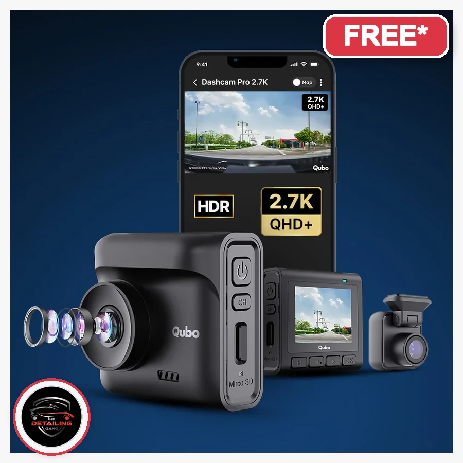 Dashcam Pro 2.7K (F+R) N-Series product image with The Detailing Gang logo, free with eligible PPF package in Okhla Delhi, MRP Rs. 17,990, offer price Rs. 14,392