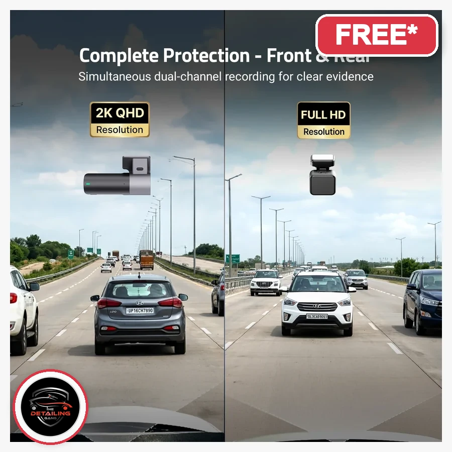 Dashcam Pro 2K (F+R) N-Series product image with The Detailing Gang logo, free with eligible PPF package in Okhla Delhi, MRP Rs. 15,990, offer price Rs. 12,792