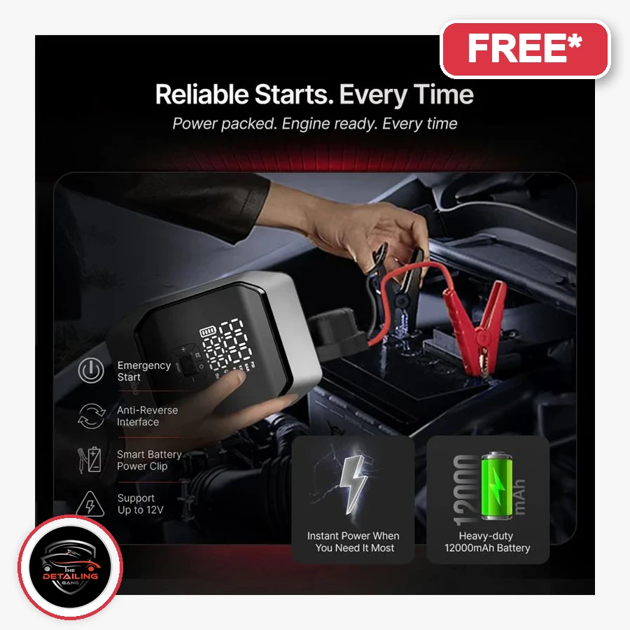 Jump Starter With Tyre Inflator product image with The Detailing Gang logo, free with eligible PPF package in Okhla Delhi, MRP Rs. 9,990, offer price Rs. 7,992